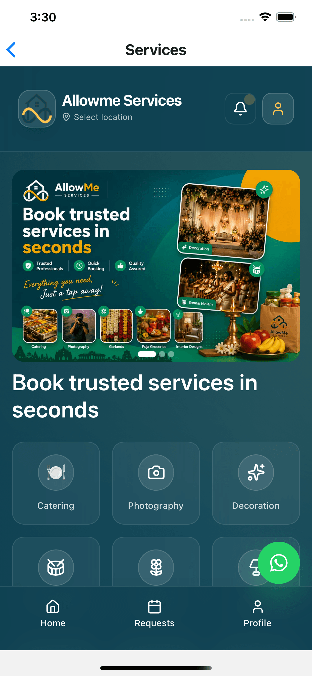 AllowMe trusted services screen
